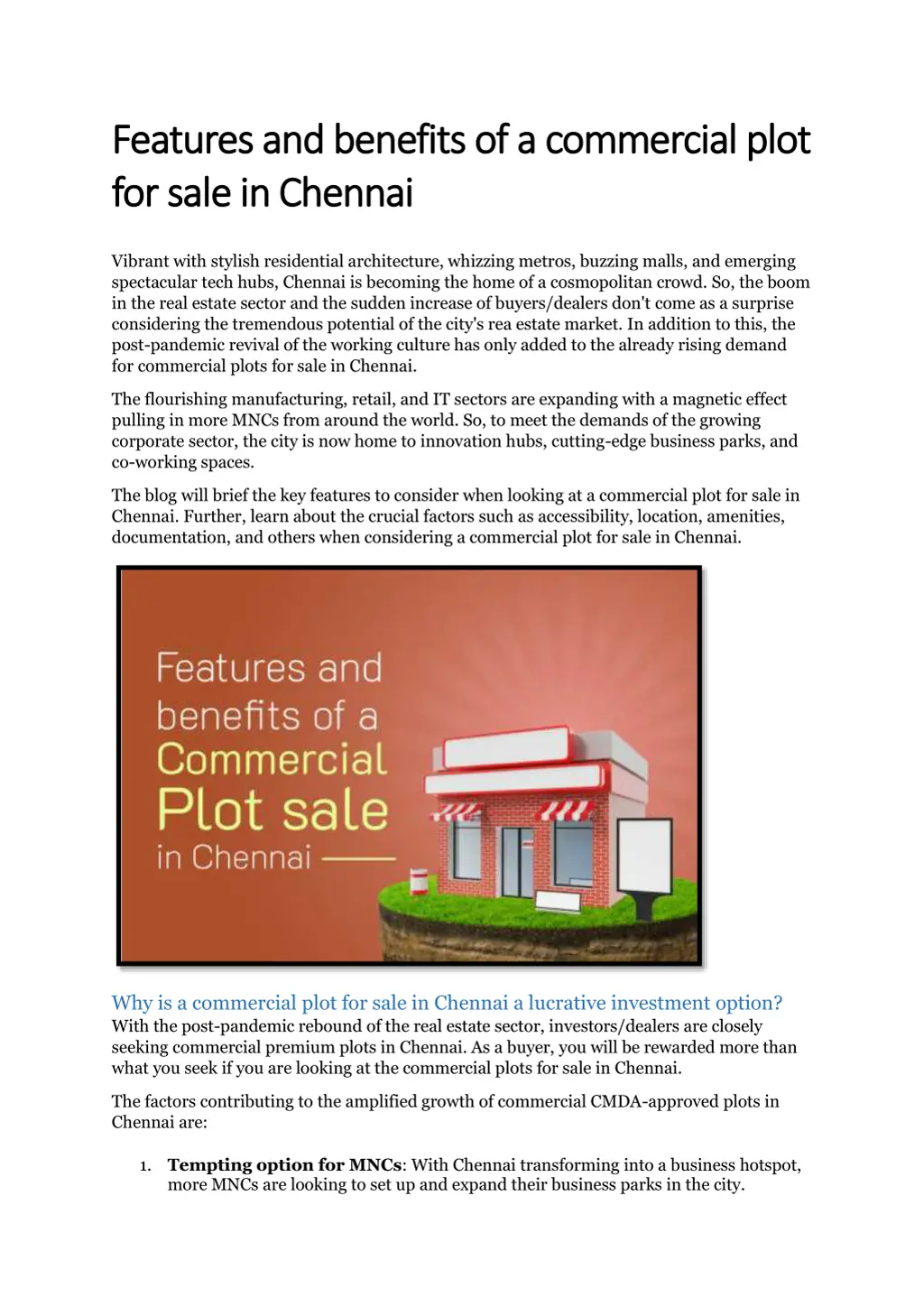 features and benefits of a commercial plot