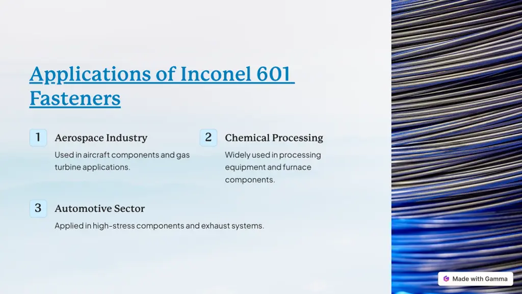 applications of inconel 601 fasteners