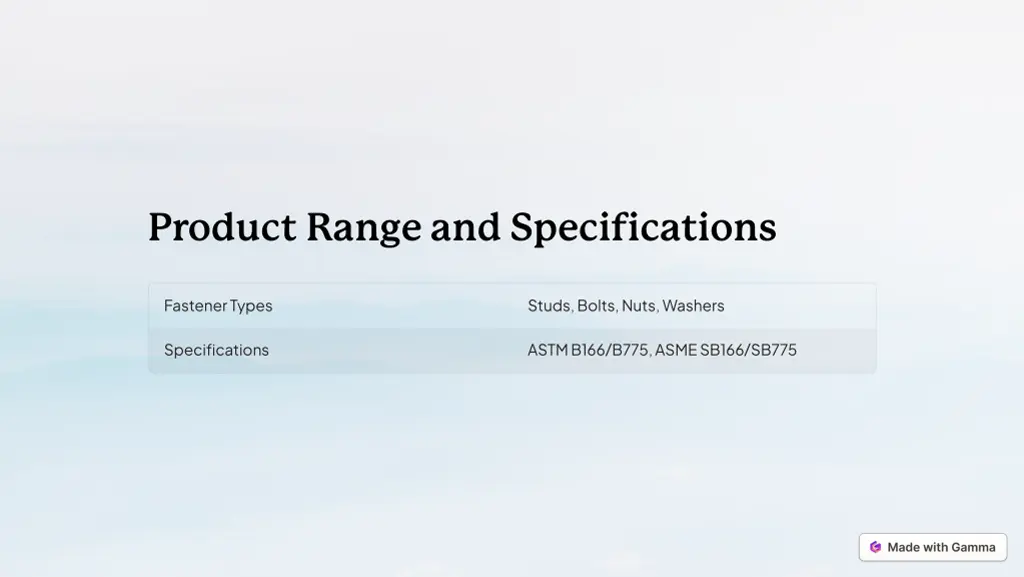 product range and specifications