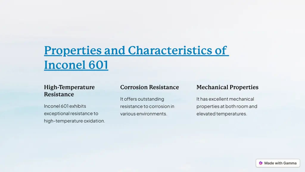 properties and characteristics of inconel 601