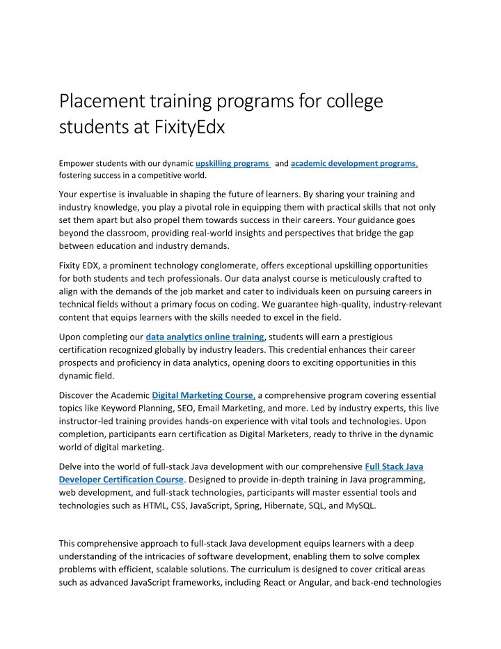 placement training programs for college students