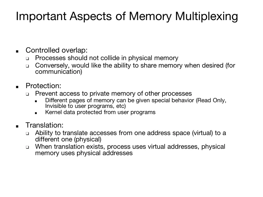 important aspects of memory multiplexing