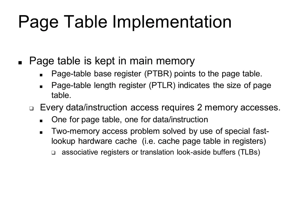 page table implementation