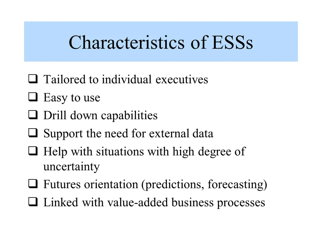 characteristics of esss