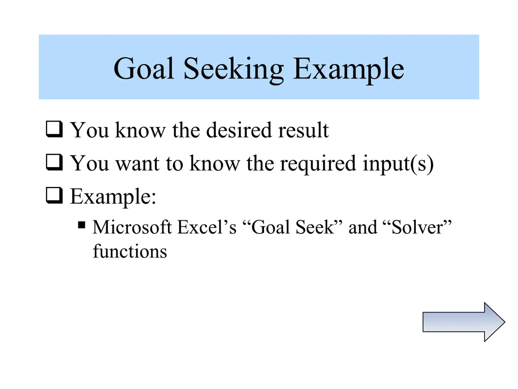 goal seeking example