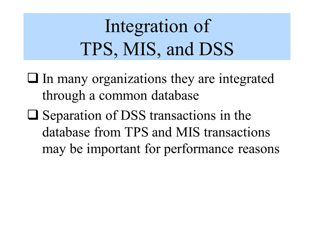 integration of tps mis and dss