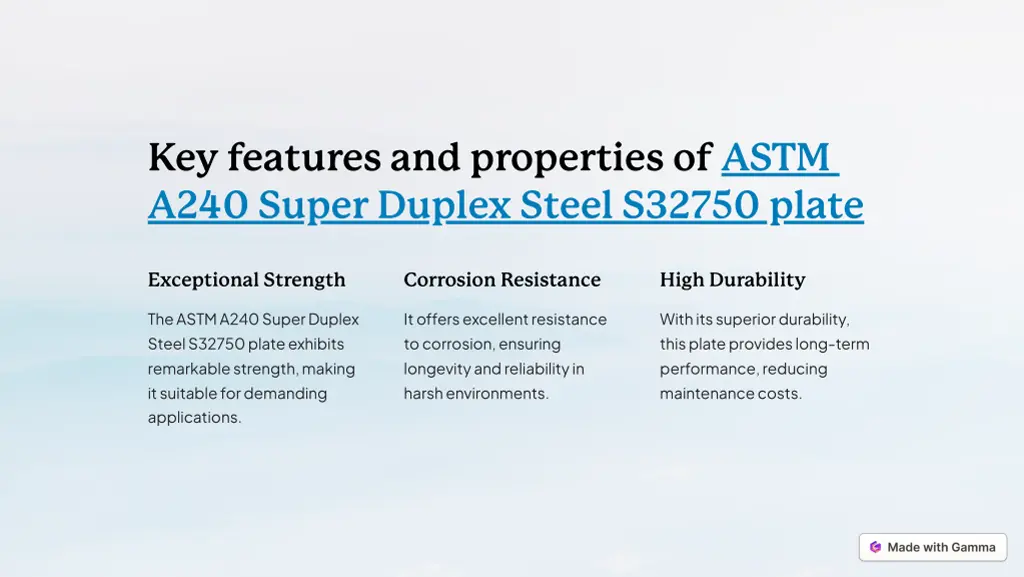 key features and properties of astm a240 super