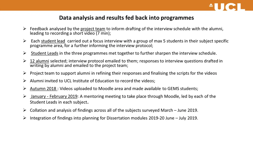 data analysis and results fed back into programmes