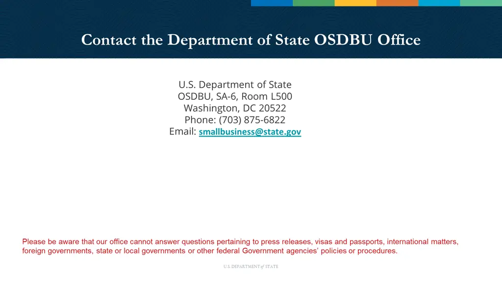 contact the department of state osdbu office