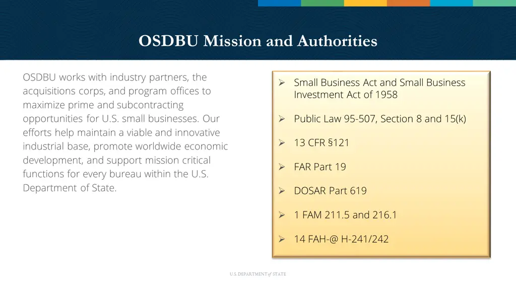 osdbu mission and authorities