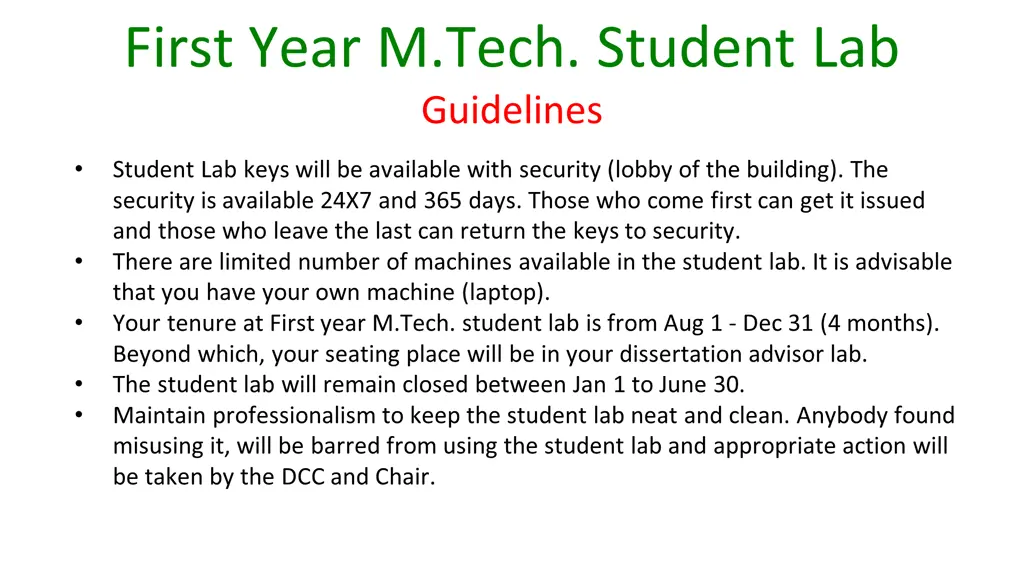 first year m tech student lab guidelines