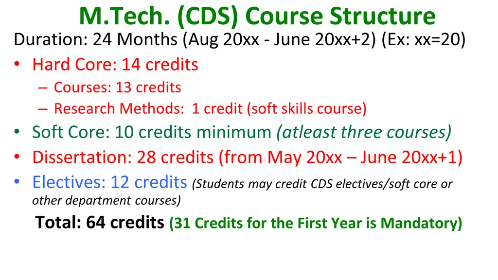m tech cds course structure duration 24 months