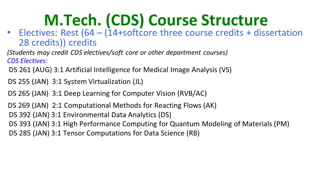 m tech cds course structure electives rest