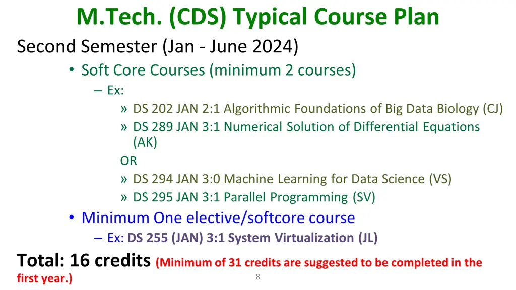 m tech cds typical course plan second semester