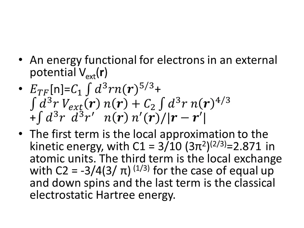 an energy functional for electrons in an external