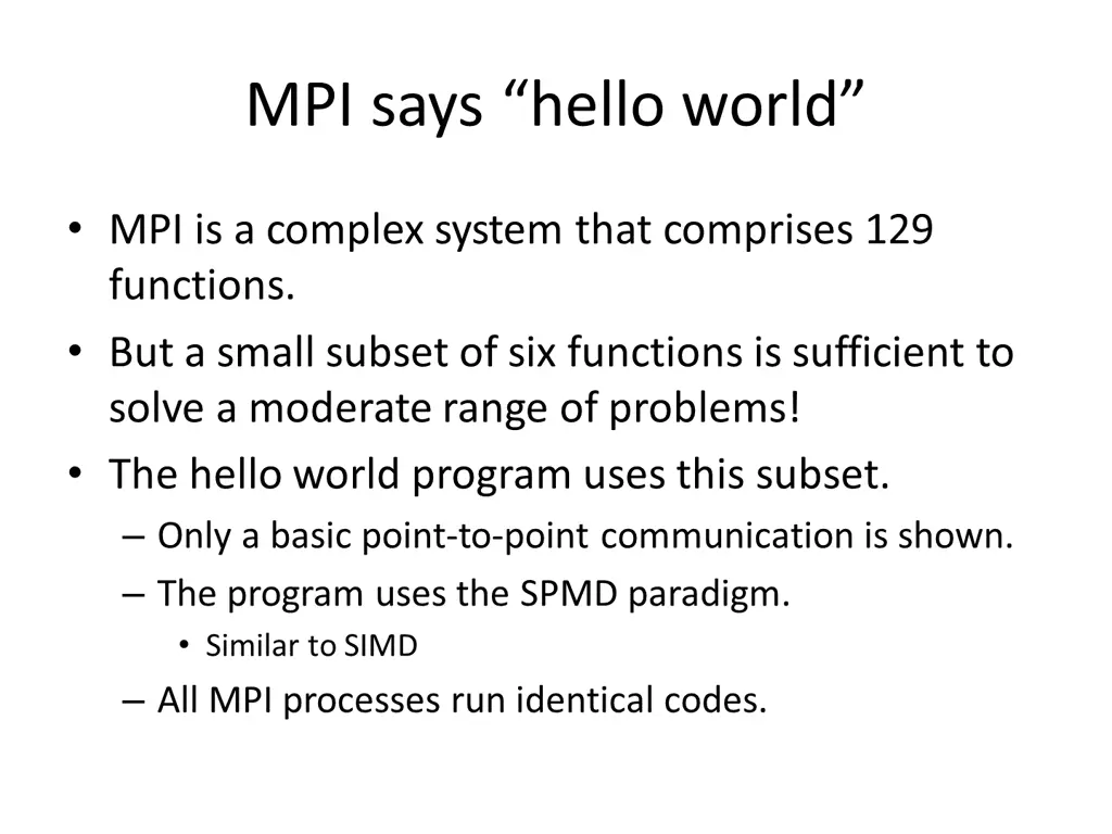 mpi says hello world