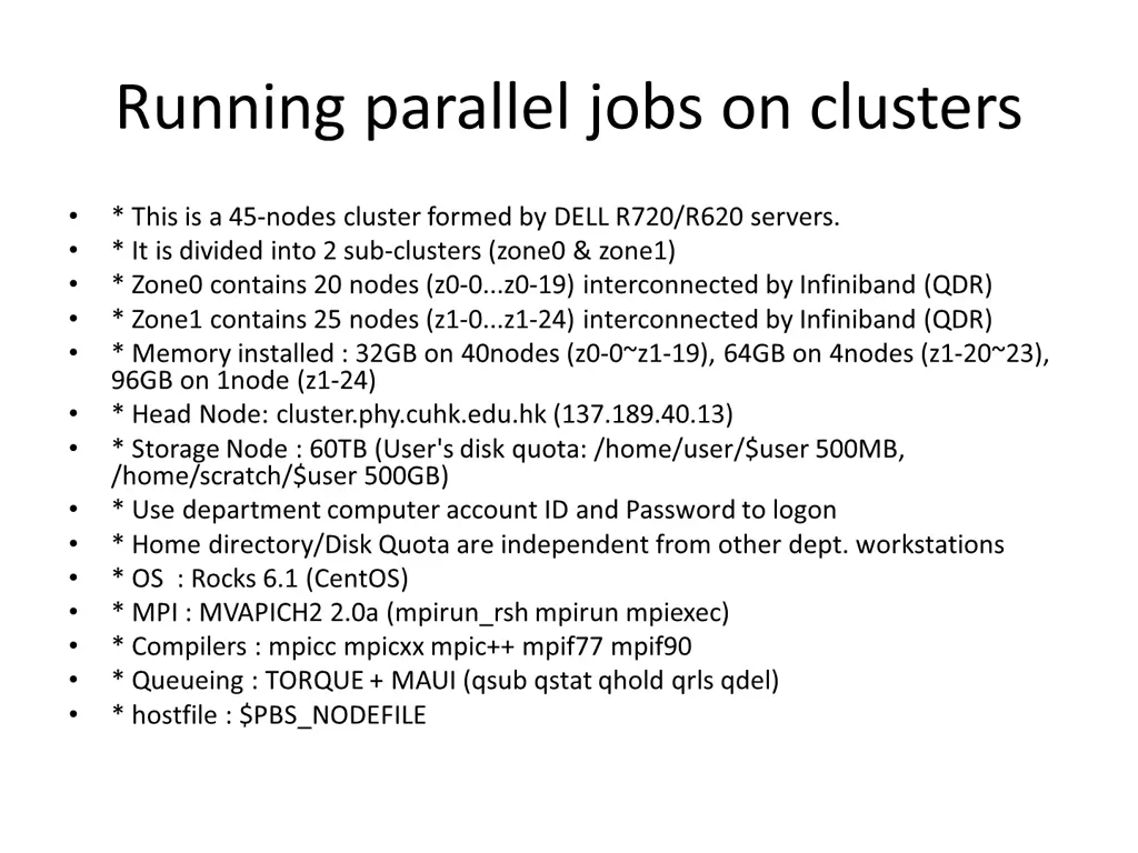 running parallel jobs on clusters