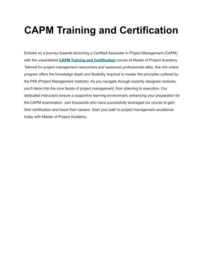 capm training and certification