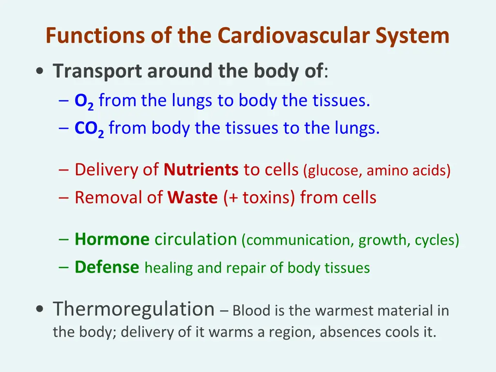 functions of the cardiovascular system