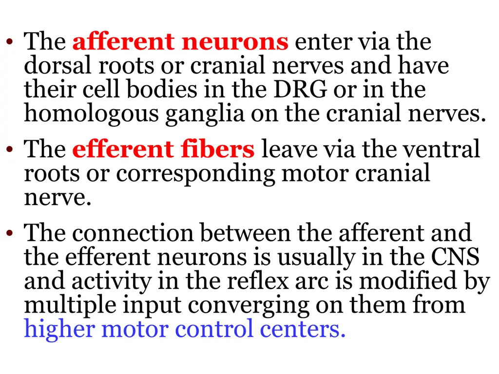 the afferent neurons enter via the dorsal roots