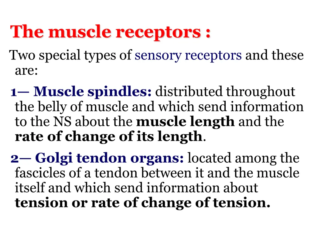 the muscle receptors two special types of sensory