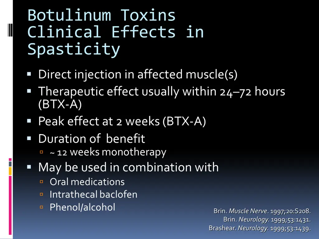 botulinum toxins clinical effects in spasticity