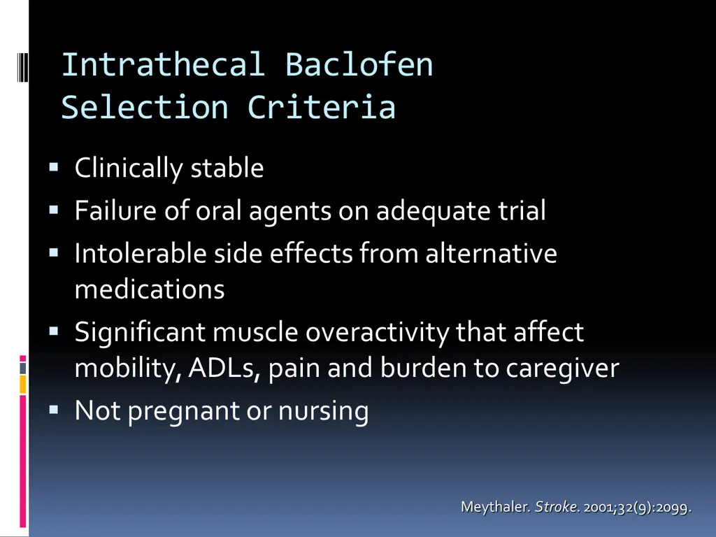 intrathecal baclofen selection criteria