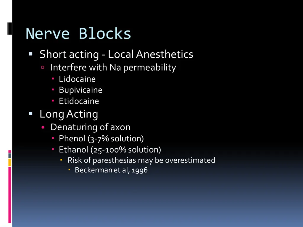 nerve blocks short acting local anesthetics