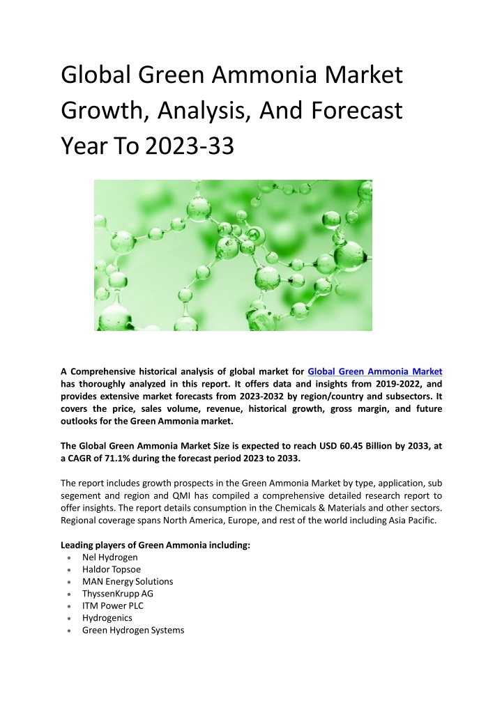 global green ammonia market growth analysis