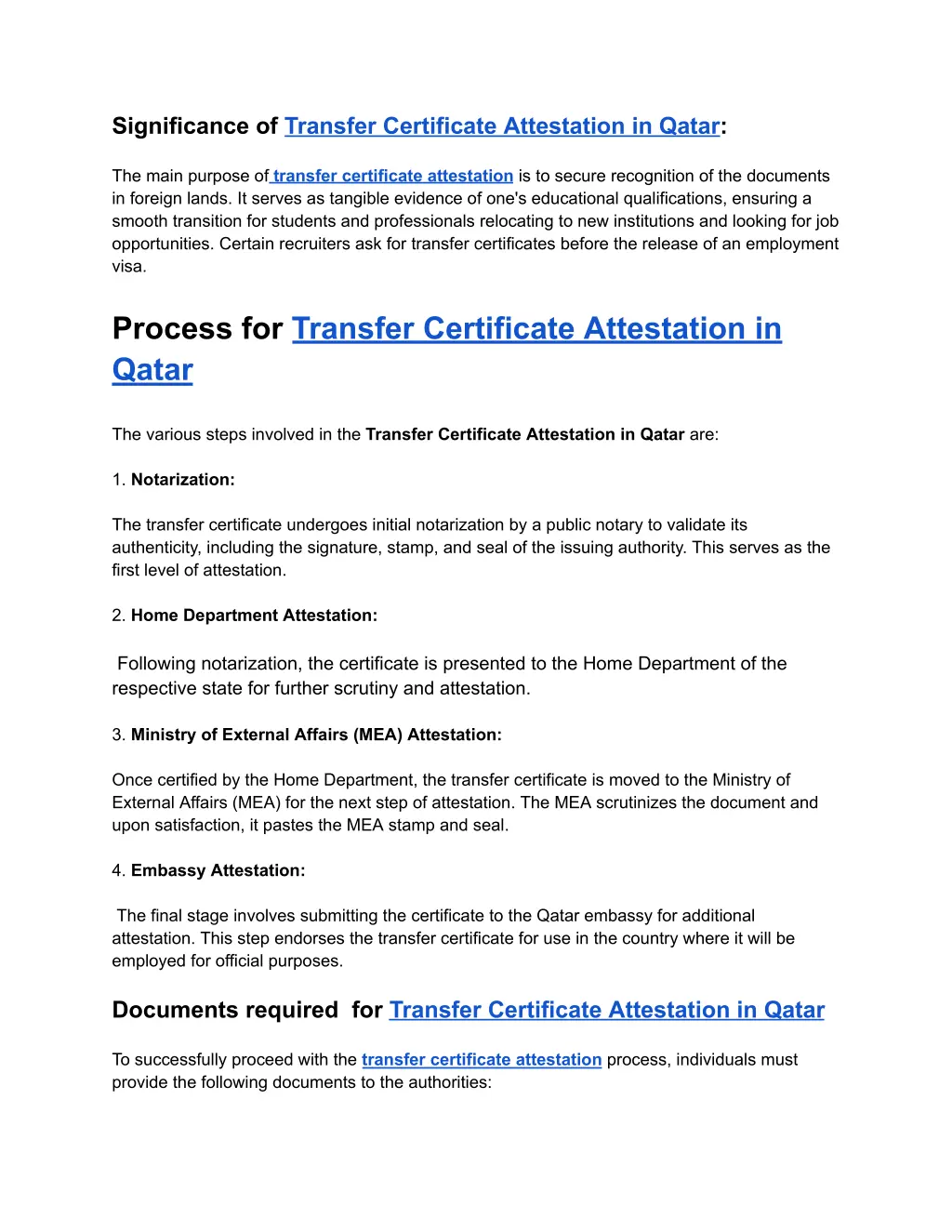 significance of transfer certificate attestation