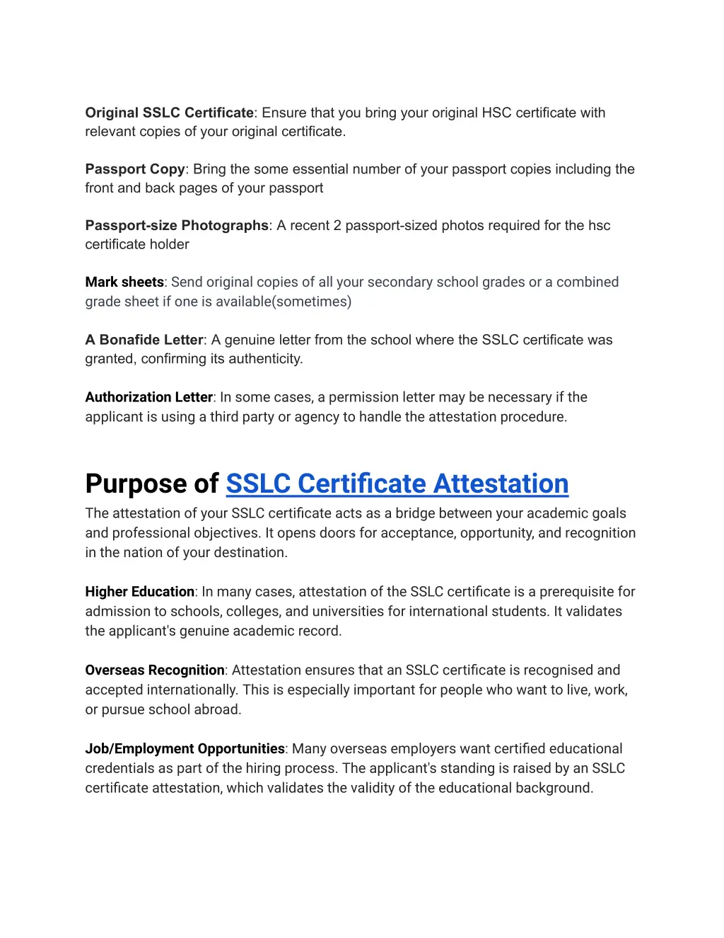 original sslc certificate ensure that you bring