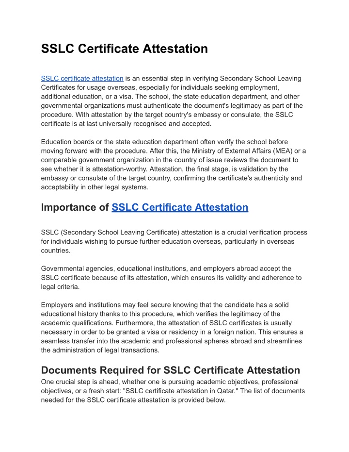 sslc certificate attestation