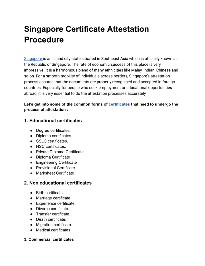 singapore certificate attestation procedure