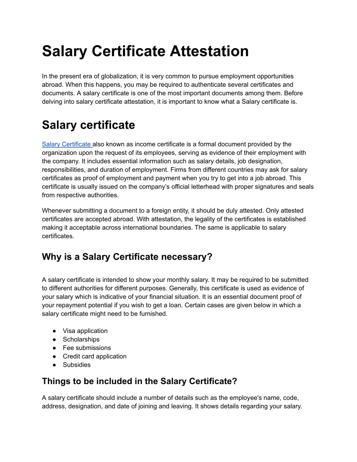 salary certificate attestation