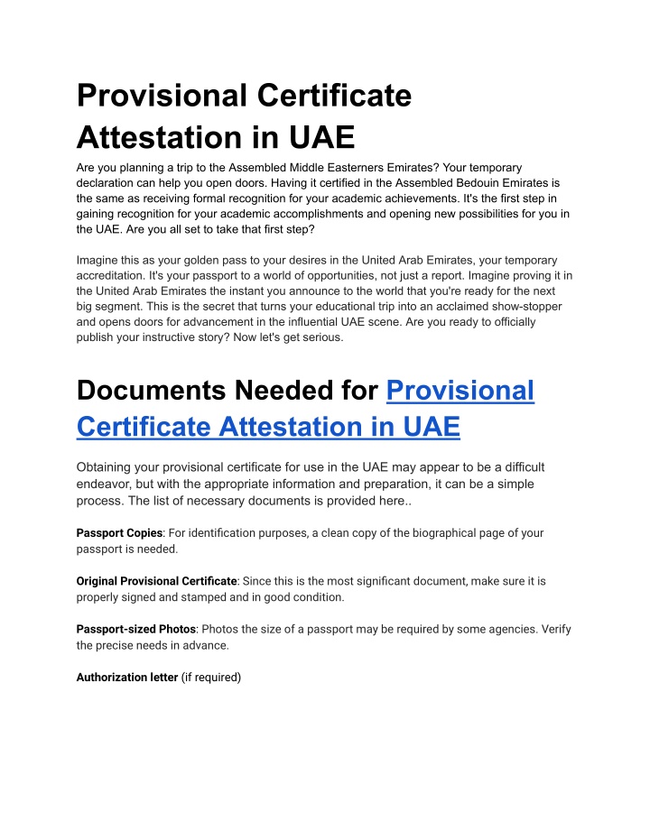 provisional certificate attestation in uae