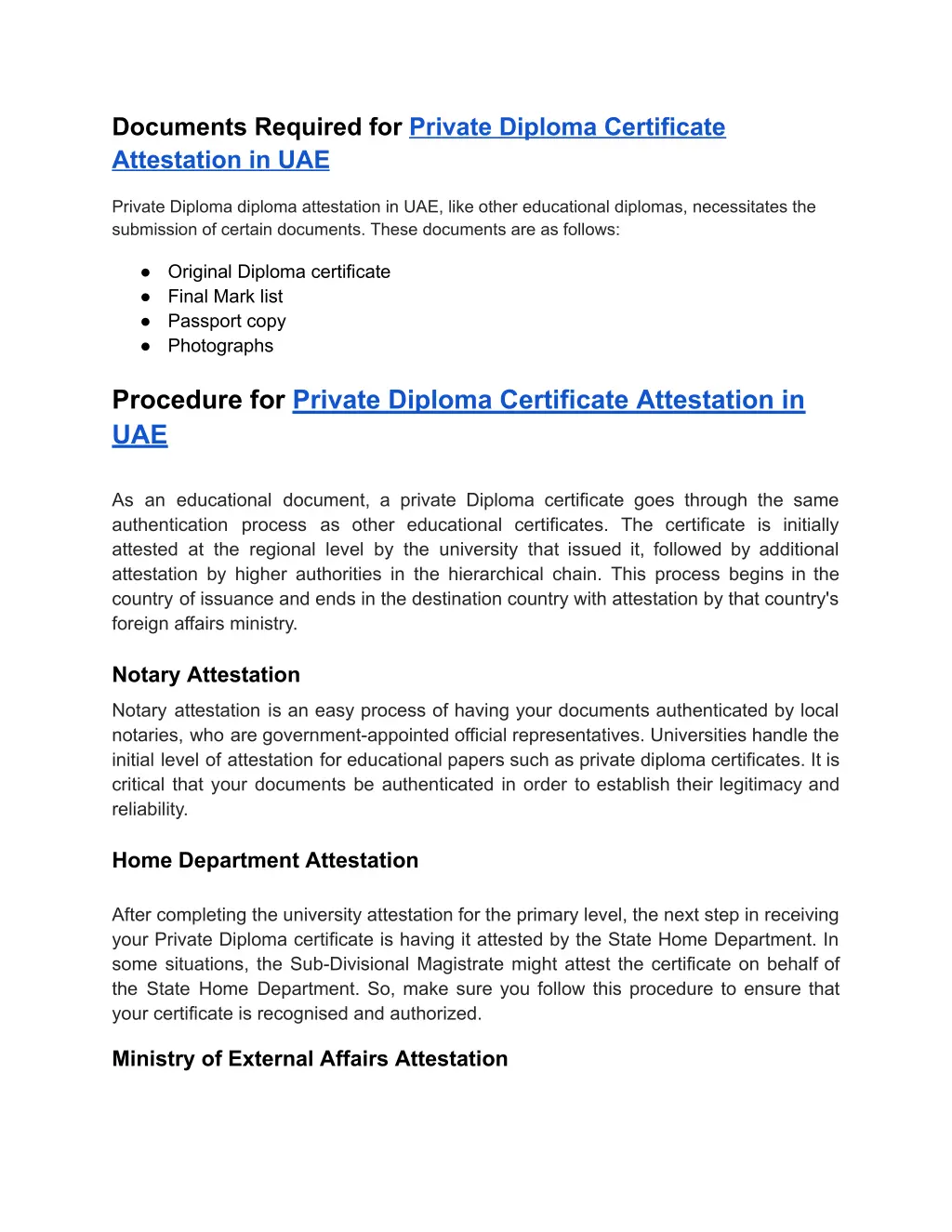 documents required for private diploma