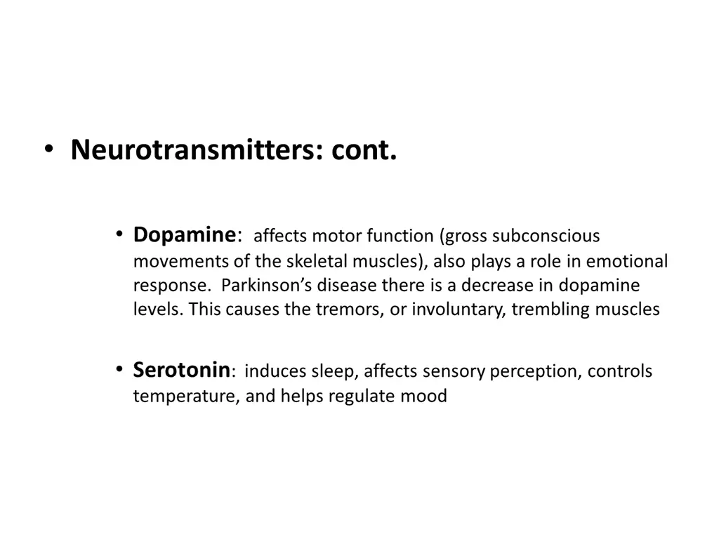neurotransmitters cont