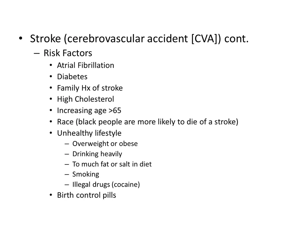stroke cerebrovascular accident cva cont risk