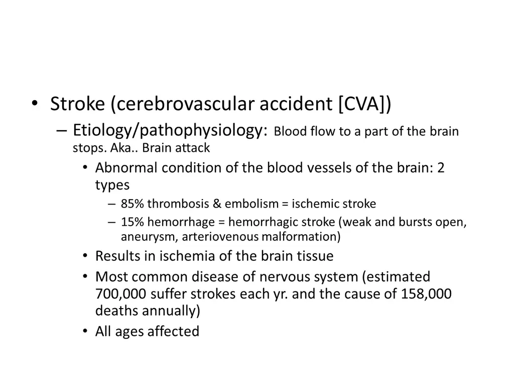 stroke cerebrovascular accident cva etiology