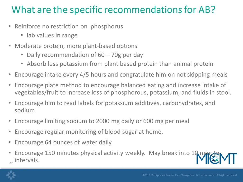 what are the specific recommendations for ab what