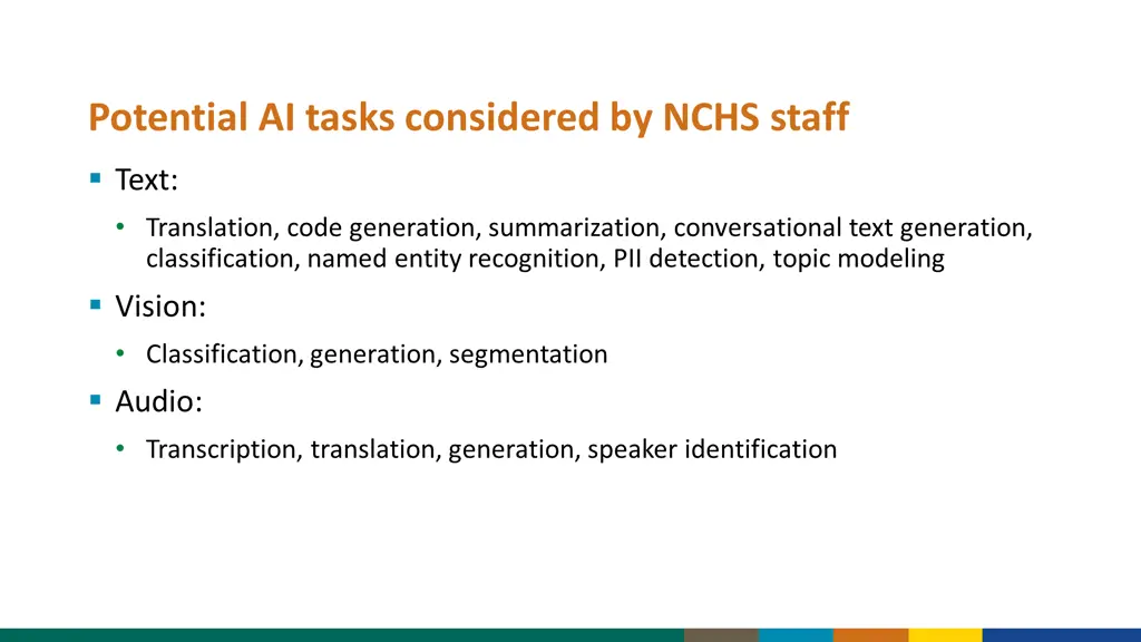 potential ai tasks considered by nchs staff