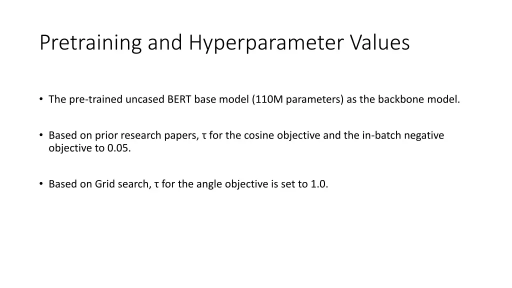 pretraining and hyperparameter values