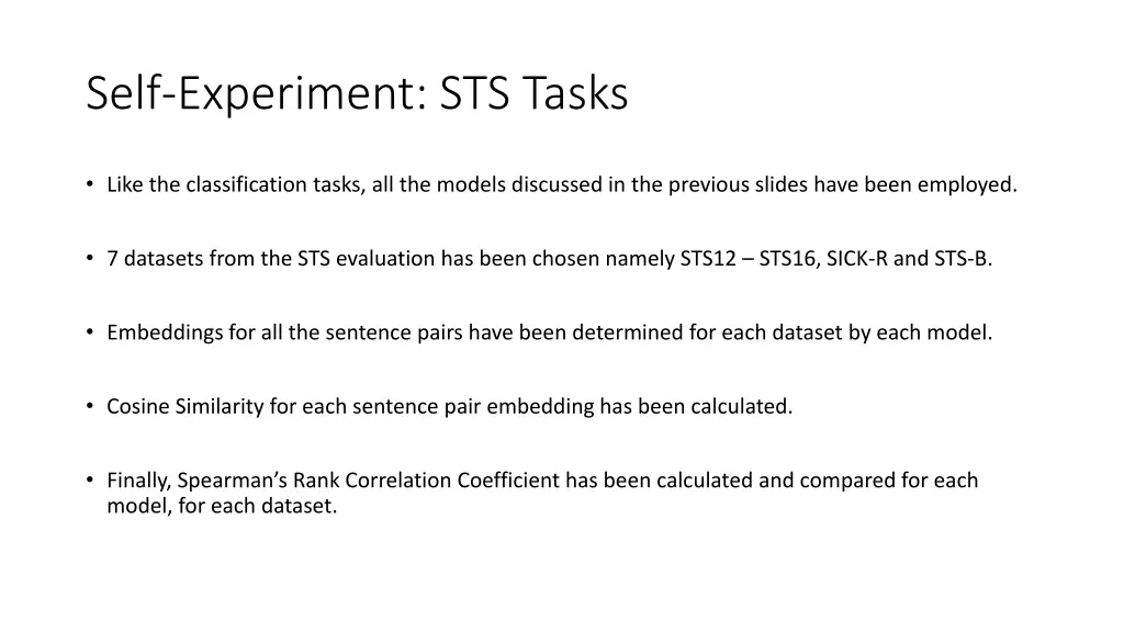 self experiment sts tasks