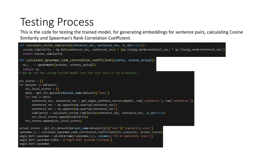 testing process this is the code for testing