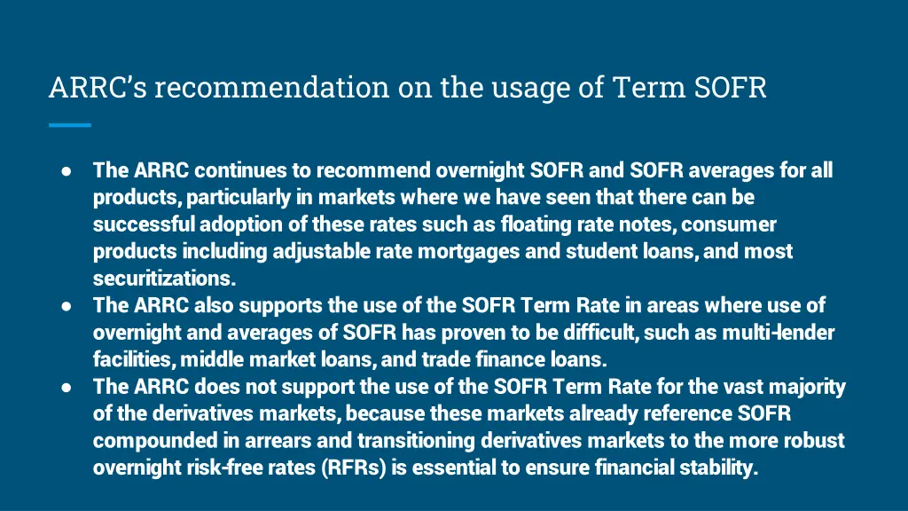 arrc s recommendation on the usage of term sofr