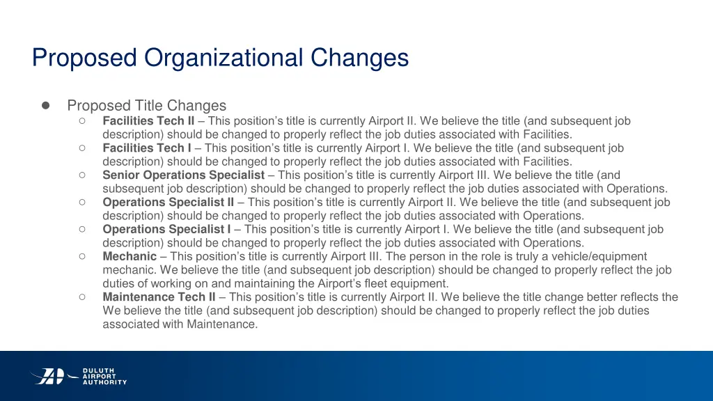 proposed organizational changes