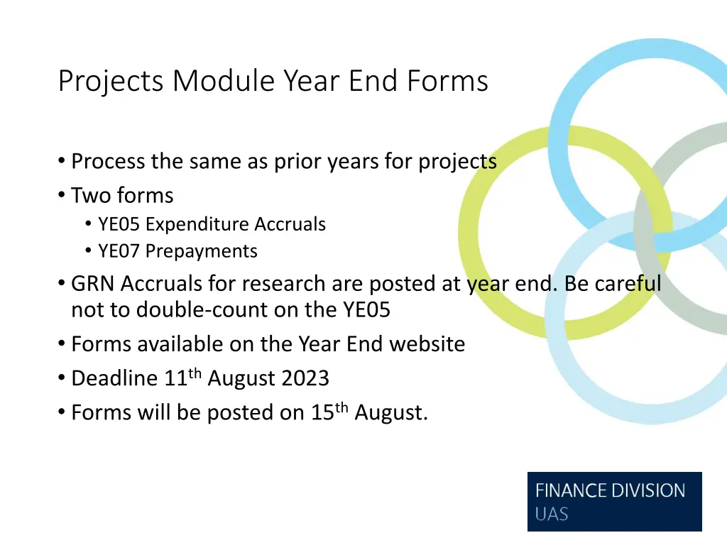 projects module year end forms