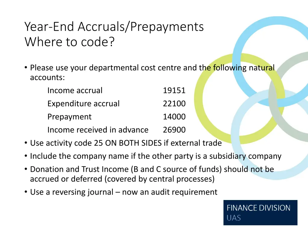 year end accruals prepayments where to code
