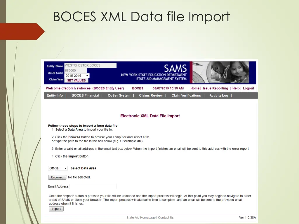 boces xml data file import