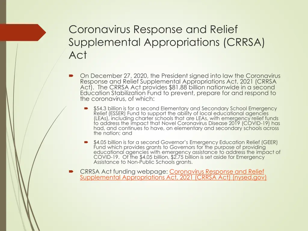 coronavirus response and relief supplemental
